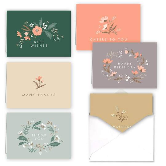 JAM Paper Blank Rustic Blooms Design Thank You Cards Set, 36ct.